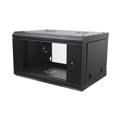 Gabinete de Pared de 6U con Puerta de Cristal Templado, 455 mm de Profundidad Total, Rack de 19in, Acero Reforzado Color Negro.