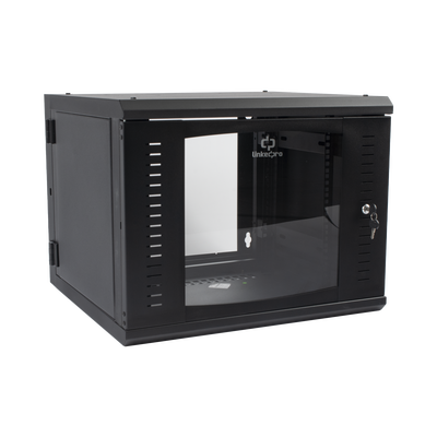 Gabinete Abatible de Pared (Con Marco Trasero) con Rack 19" de 9 Unidades. Ventana de Cristal Templado.