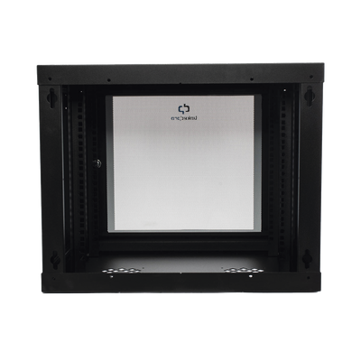 Gabinete de Pared de 9U con Puerta de Cristal Templado, 455 mm de Profundidad, Rack de 19'', Acero Reforzado Color Negro.