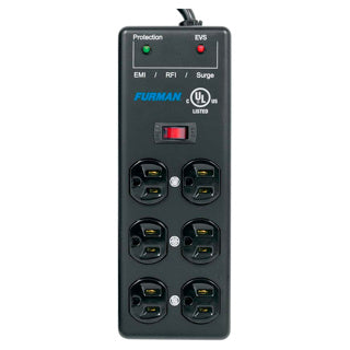 FURMAN SS-6BPRO Regleta de energía profesional y robusta, ideal para escenarios y estudios. Protección básica de picos y filtrado RFI/EMI para audio más limpio. Con 6 salidas, cable de 4.5m, switch de encendido iluminado y construcción metálica duradera
