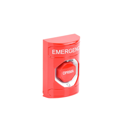 Botón de Emergencia, Texto en Español, Color Rojo, Acción Mantenida, Girar para Restablecer y LED Multicolor