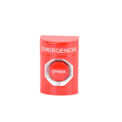 Botón de Emergencia, Texto en Español, Color Rojo, Acción Mantenida, Girar para Restablecer y LED Multicolor
