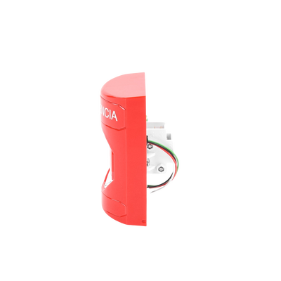 Botón de Emergencia, Texto en Español, Color Rojo, Acción Mantenida, Girar para Restablecer y LED Multicolor