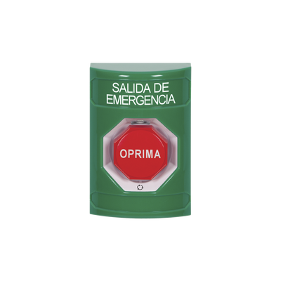 Botón de Salida de Emergencia , Texto en Español, Acción Mantenida, Girar para Restablecer, LED de iluminación