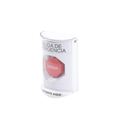 Botón de Emergencia, Texto en Español, Tapa Protectora de Policarbonato Súper Resistente, Restablecimiento con Llave
