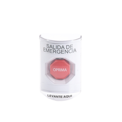 Botón de Emergencia, Texto en Español, Tapa Protectora de Policarbonato Súper Resistente, Restablecimiento con Llave