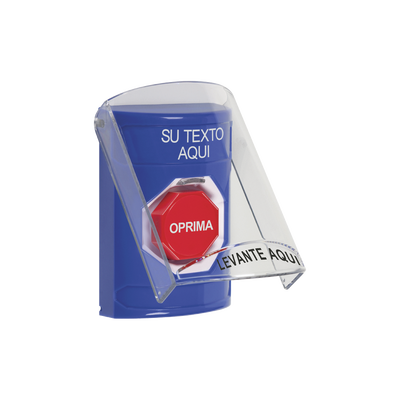Botón con Texto Personalizado, Tapa Protectora de Policarbonato Súper Resistente, Restablecimiento con llave
