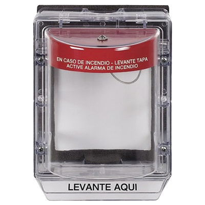 Cubierta Protectora de Policarbonato Serie Stopper II® , Con Bocina, Con Espaciador, Montaje Empotrado, Etiqueta en Español, IP54