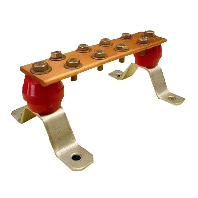 Barra para Unión de Cobre con Capacidad de 1000A, medidas 7-7/8 x 2 x 1/4 in., con Aisladores (Sin Gabinete)