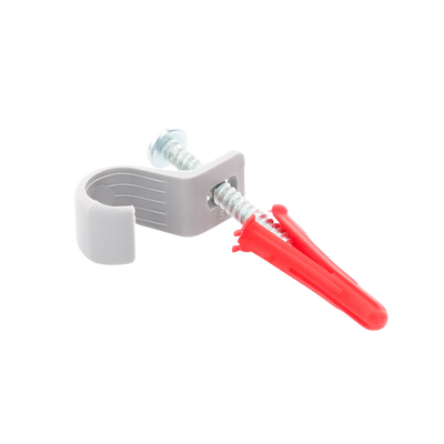 Kit de 8 grapas, 8 taquetes y 8 tornillos para sujetar conductores redondos o tubo en muro (para tubo de 1/2) (2104-07240)