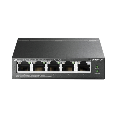 Switch Escritorio No Administrable de 5 puertos 100/100/1000 Mbps / Con 4 puertos PoE 802.3af/at de hasta 40 W