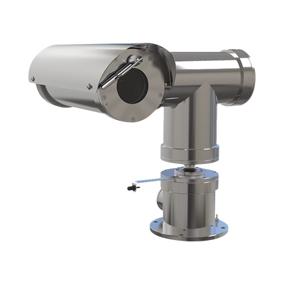Camara IP PTZ antiexplosion 2MP, 32X, IP68, WiseStream II / con wiper / acero inoxidable / conexion de fibra optica