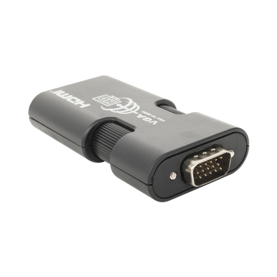 MINI Adaptador de VGA a HDMI / Resolución 1920x1080 @ 60Hz / Jack de audio de 3.5mm / Soporta alimentacion por Micro USB.