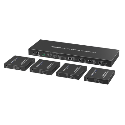 MATRICIAL Y EXTENSOR DE VIDEO HDMI 4 x 4 / 4 Entradas HDMI / 4 Salidas HDMI Loop / 4 Salidas RJ45 para Extender la señal 70 metros por salida /4K / Conmutación por RS232, Control Remoto o Ethernet.