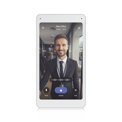 UniFi Intercom Viewer, monitor que se vincula a UA-INTERCOM, para visualizar y aperturar, pantalla táctil de 5", energizado por POE, montaje en pared