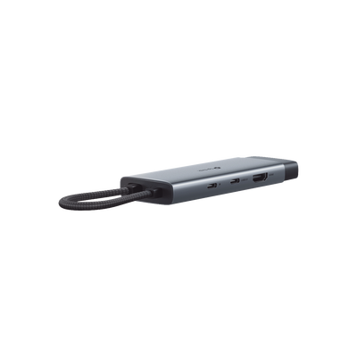 Adaptador HUB 6 en 1, 1 puerto USB-C entrada, 1 puerto HDMI 4K, 1 puerto Ethernet Gigabit, 1 puerto USB-C y 2 puertos USB-A