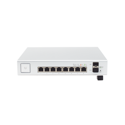 Switch UniFi Administrable de 8 Puertos Gigabit PoE+ 802.3at/af y PoE Pasivo 24V.