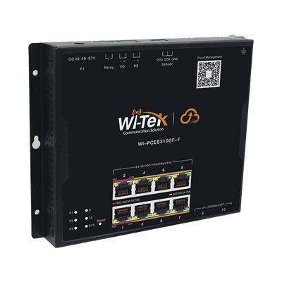 Switch L2 PoE Industrial / Administración Cloud Gratuita / 8 Puertos PoE af/at/bt 10/100/1000 Mbps / 2 Puertos SFP Gigabit / Máx Presupuesto PoE 145 W / Montaje Magnético - Riel DIN.