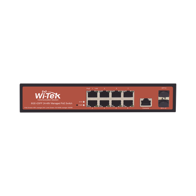 Switch Administrable de 8 puertos Gigabit Ethernet con PoE 802.3 af/at y 24V Pasivo + 2 SFP Gigabit, 150 W