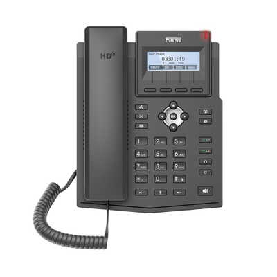 Teléfono IP empresarial para 2 lineas SIP con pantalla LCD, Puertos Gigabit, Códec Opus, conferencia de 3 vías, PoE.