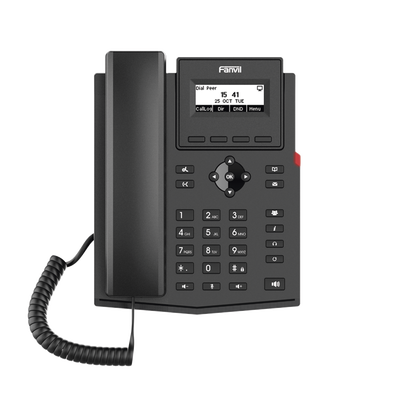 Teléfono IP empresarial para 2 lineas SIP con pantalla LCD, Puertos Gigabit, Códec Opus, conferencia de 6 vías, PoE.