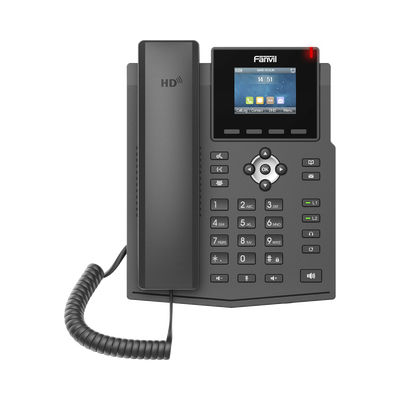 Teléfono IP empresarial para 4 líneas SIP con pantalla LCD de 2.4 pulgadas a color, Opus y conferencia de 6 participantes, PoE.