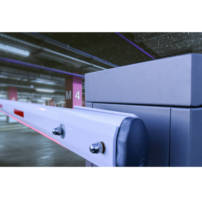 Barrera vehicular derecha / Soporta brazo de hasta 5.5 m / Final de carrera ajustable por programación / Movimiento fluido / Diseño elegante color Gris