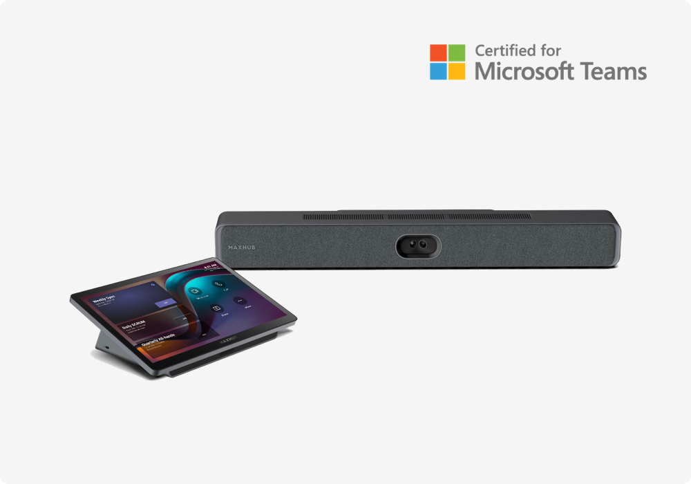 Kit de videoconferencia MAXHUB V50 que incluye cámara 4K con IA, altavoz inalámbrico BM21 y hub de conexión para salas de juntas