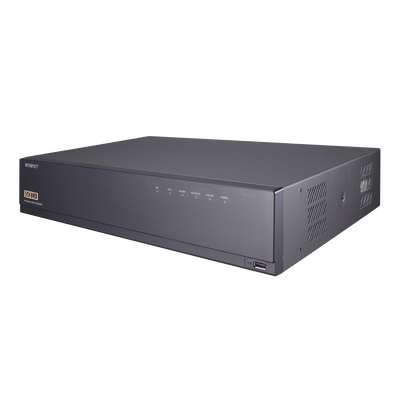 NVR de 16 canales / 12MP / Hasta 4 Discos Duros (Incluye 2TB) / Switch PoE+ 16 puertos / Wisenet P2P / H.265 & WiseStream