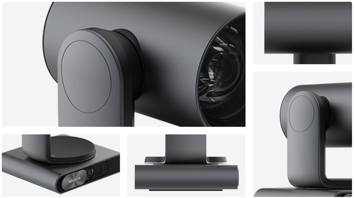 MAXHUB P30 Cámara PTZ Lente dual 4K con IA, dos sensores para una cobertura completa de la sala, Seguimiento de oradores: identifica y rastrea automáticamente. Encuadre automático: ajusta el campo de visión según la cantidad de personas