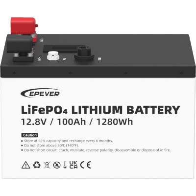 Batería de Litio LiFePO4 12.8Vcc, 100Ah, 1.28KwH, Pantalla LCD para Monitoreo Local, Carcasa Metálica