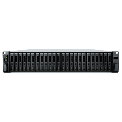 Servidor de Almacenamiento FlashStation FS3410 | 24 Bahías SSD SATA 2.5" | Intel Xeon D-1541 8 Núcleos | 16 GB RAM (Ampliable a 128 GB) | 356,500 IOPS Lectura | 129,400 IOPS Escritura | 4 Puertos 1GbE + 2 Puertos 10GbE