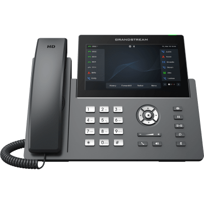 Teléfono IP Wi-Fi, Grado Operador, 12 líneas SIP con 6 cuentas, pantalla táctil 7", puertos Gigabit, Bluetooth, PoE, codec Opus, IPV4/IPV6 con gestión en la nube GDMS