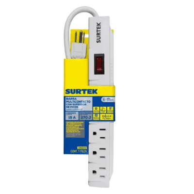 Multicontacto con Supresor de Picos 450 Joules, Voltaje de Entrada: 127 Vca NEMA 5-15P, Con 6 Salidas NEMA 5-15R.