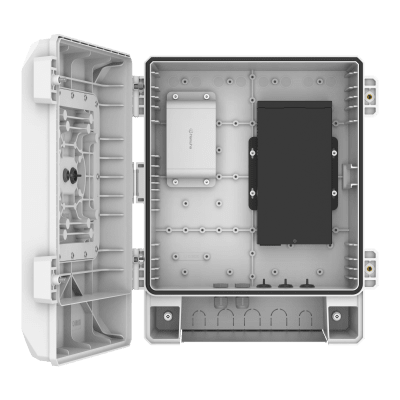 Gabinete SBP-150NBW / PC (Policarbonato) y Aluminio / IP66 IK10 NEMA 4X / Carga Máxima 15 kg / Dimensiones 360x420x163.1 mm / Color Blanco