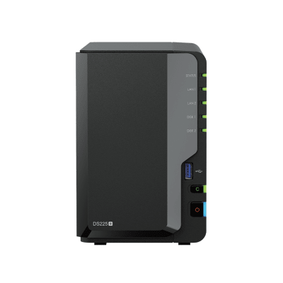 NAS DiskStation DS225+ | 2 Bahías | Intel Celeron J4125 | 2 GB DDR4 | Hasta 40 TB | Puertos 1GbE y 2.5GbE | USB 3.2 Gen 1 | Compatible con RAID | Synology DSM.