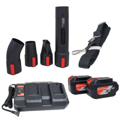 Sopladora Inalámbrica de 20V+20V, Incluye 2 baterías de 20V/6.0Ah, Cargado doble y 3 Boquillas.