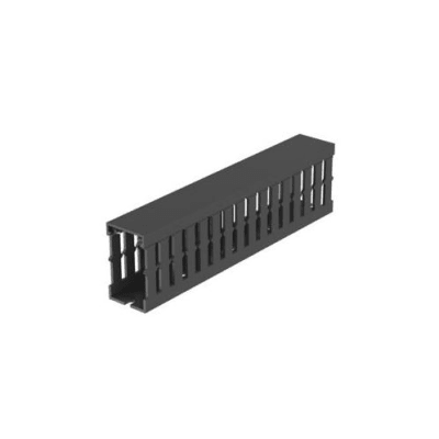 Canaleta Ranurada de PVC con Tapa, Tipo F, 32 mm de Ancho, 53.8 mm de Alto y 2 m de Largo, Color Gris