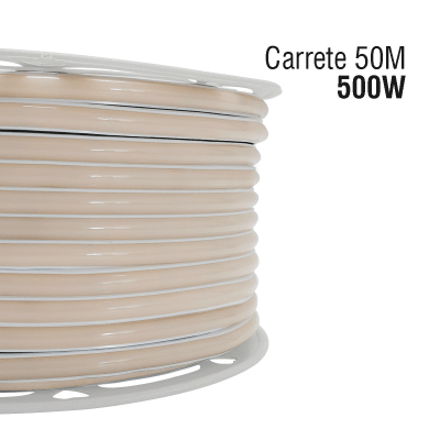 Manguera LED Luminosa Blanca de Resina Transparente y Flexible / Para uso Interior o Exterior / Carrete de 50 m/ 110V CA 4.2 A/ 500 W Potencia / T.C.C. 6500 K.