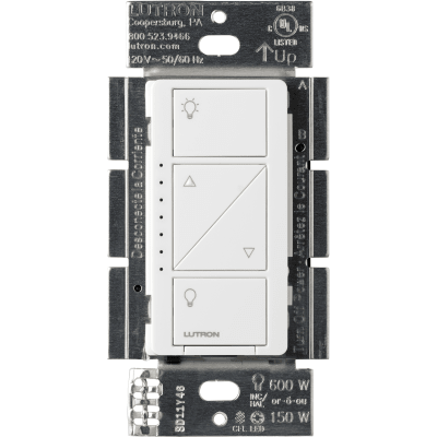 (Caseta Wireless) Atenuador de pared. Aumenta/Disminuye Intensidad de Iluminación. No requiere cable neutro. 150W LED / 600W INC/HAL