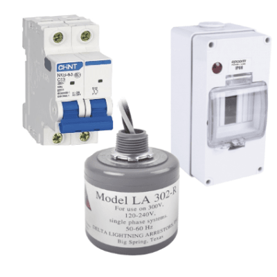 Kit de Centro de Carga Para Corriente Alterna, Breaker de hasta 400 Vca de 40 A con Supresor de Picos Transitorios.