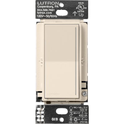 (RadioRa3) Atenuador táctil SUNNATA Dimmer PRO color Light Almond (LA) para linea Radio Ra3, Requiere cable neutro 250W LED / CFL