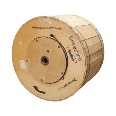 Carrete de 4 km de Fibra Óptica Aérea Mini Figura 8, G.652D, Monomodo de 6 Hilos, Exterior, Span 80, Loose Tube