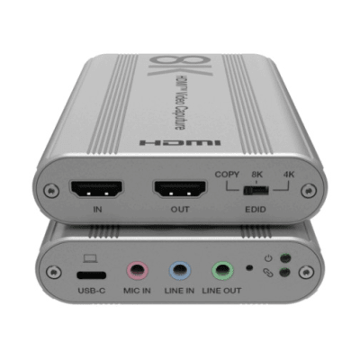 Tarjeta de Captura HDMI 8K a USB 3.2 Gen 1 | Resolución 8K@60Hz y 4K2K@144Hz | Ancho de Banda 48Gbps | Mezcla de Audio HDMI-Micrófono-Línea | Compatibilidad Multiplataforma Windows-macOS-Linux | Carcasa de Aluminio Plateado