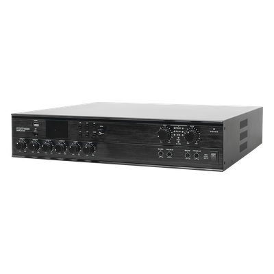 Amplificador Mezclador Matricial / 2 zonas / 240W por canal / 6 entradas / Bluetooth USB SD FM / 4 entradas mic con phantom / 100V y 4-16Ω / 787 pies de cobertura