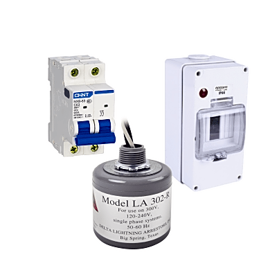 Kit de Centro de Carga Para Corriente Alterna, Breaker de hasta 400 Vca de 63 A con Supresor de Picos Transitorios.