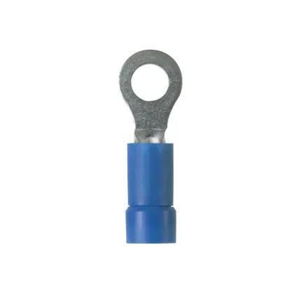 Terminal tipo horquilla PanTerm para calibre 14-16 Awg, tornillo prisionero #5/16, color azul. Paquete de 100pz