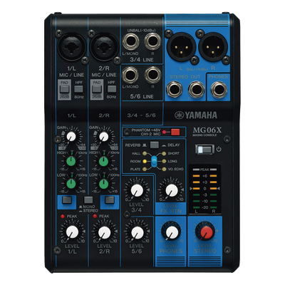 Mezcladora de Audio / 6 Canales / 2 Entradas Micrófono + 4 Entradas Línea / Efectos SPX Integrados / Phantom +48V / Chasis Metálico Compacto