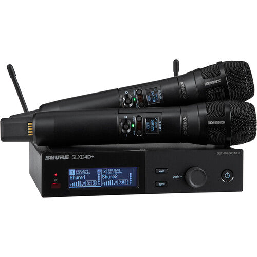 Sistema inalámbrico digital doble Shure SLXD24D+/N8C-G57 con receptor de rack SLXD4D+ y dos micrófonos de mano premium Nexadyne 8/C.
