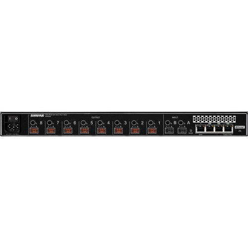SHURE MXWANI8 Interfaz de audio en red Dante de 8 canales, 8 salidas analógicas, compatible Microflex Wireless, Switcher Gigabit Ethernet 8 puertos